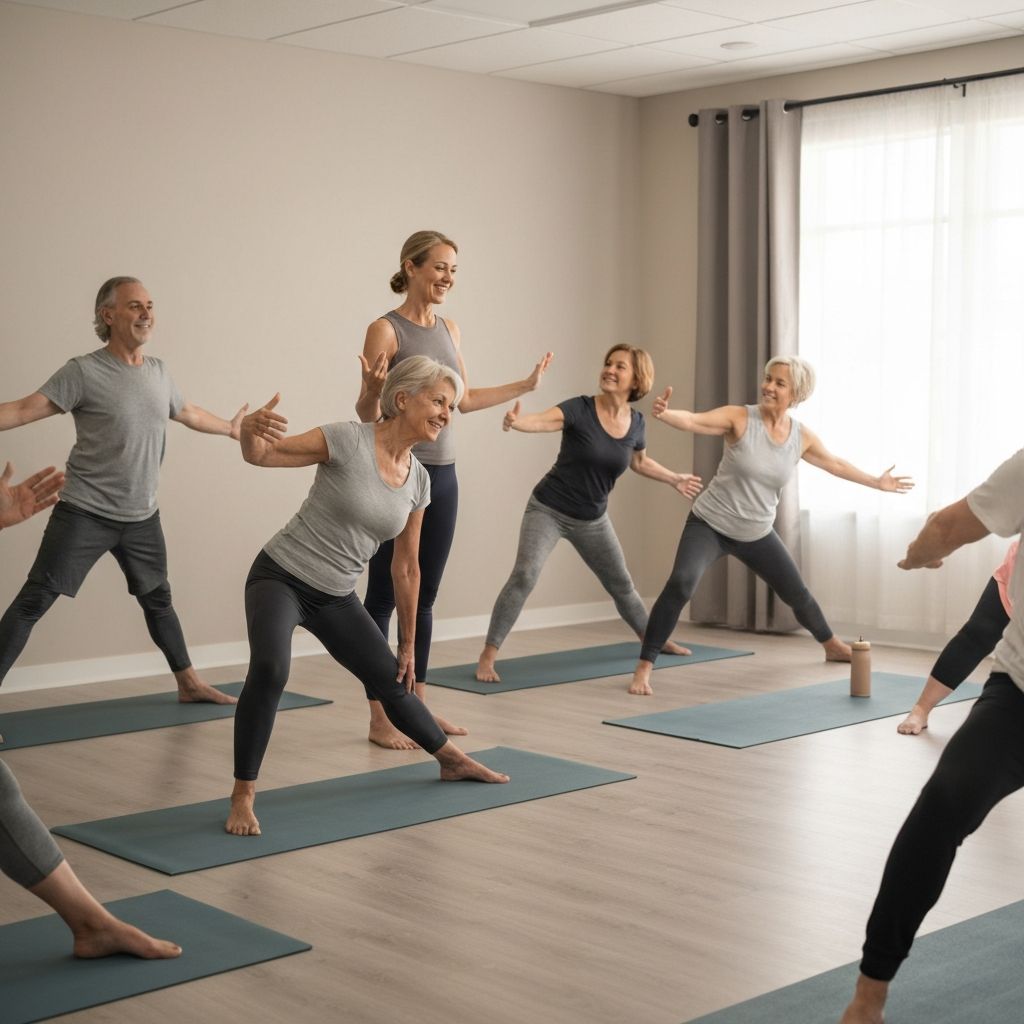 Beginner yoga class learning basics